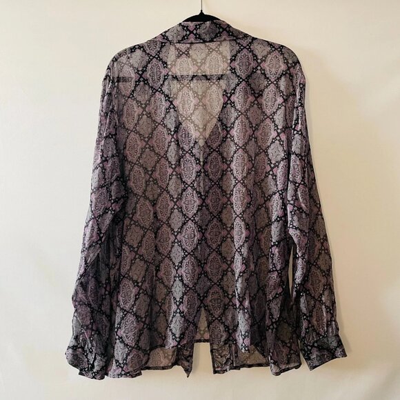 Worthington Womens Purple Long Sleeve Medallion Tile Button Up Blouse Size 2X - Picture 2 of 8